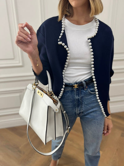 Pearl Trim - Ripped Hem Cardigan