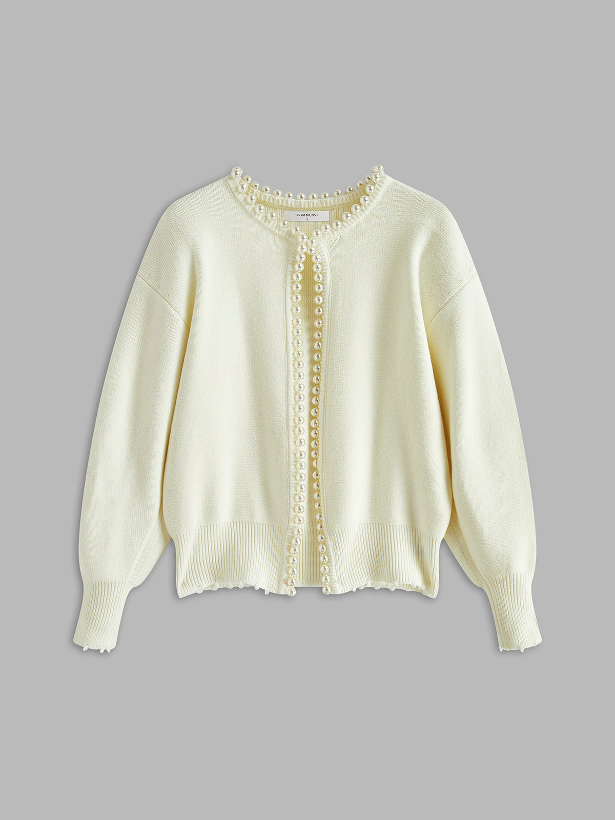 Pearl Trim - Ripped Hem Cardigan
