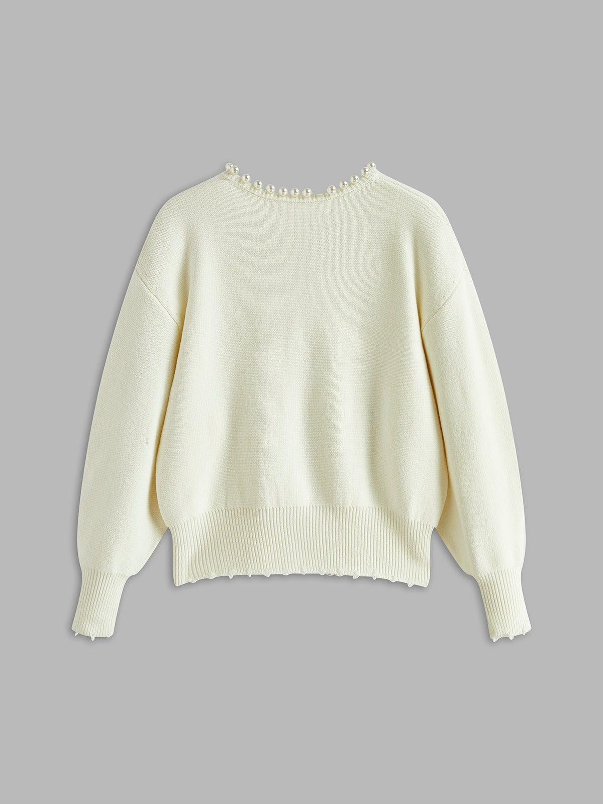 Pearl Trim - Ripped Hem Cardigan