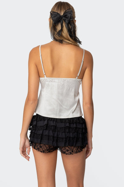 Polka Dot Satin Effect | Lace Trim Top