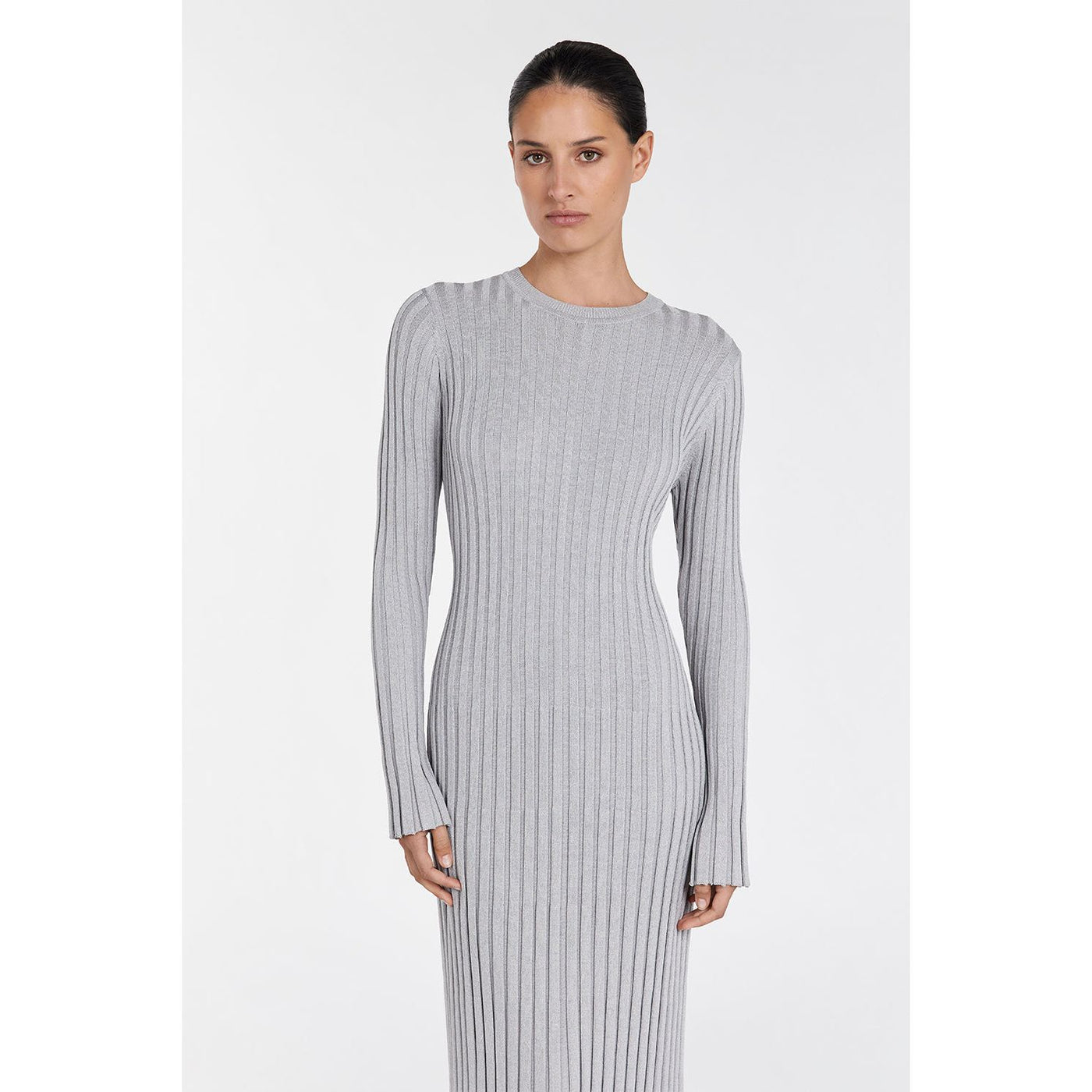 Ada Silver Long Sleeve Midi Dress | Elegant Design