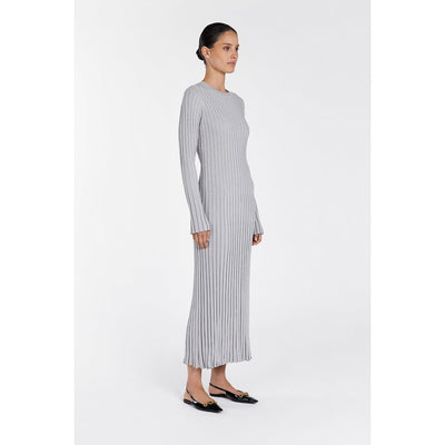 Ada Silver Long Sleeve Midi Dress | Elegant Design