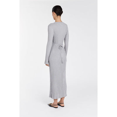 Ada Silver Long Sleeve Midi Dress | Elegant Design
