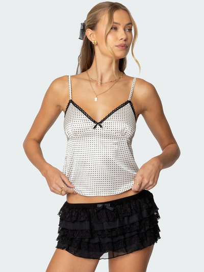Polka Dot Satin Effect | Lace Trim Top