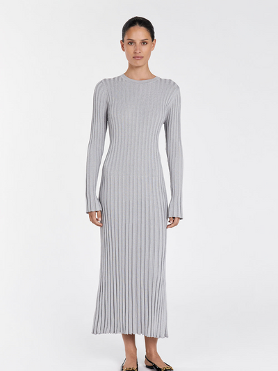 Ada Silver Long Sleeve Midi Dress | Elegant Design