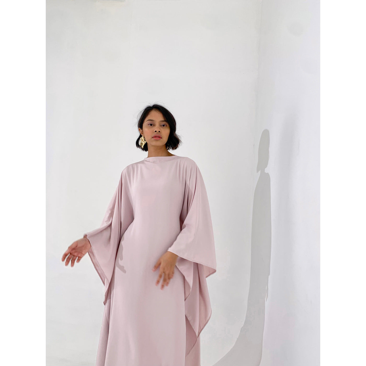 Dusty Pink Plissé Kaftan Dress | Adjustable Fit