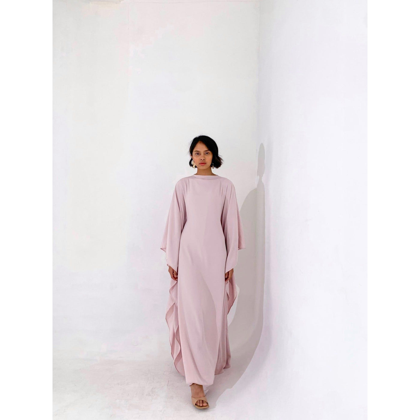 Dusty Pink Plissé Kaftan Dress | Adjustable Fit