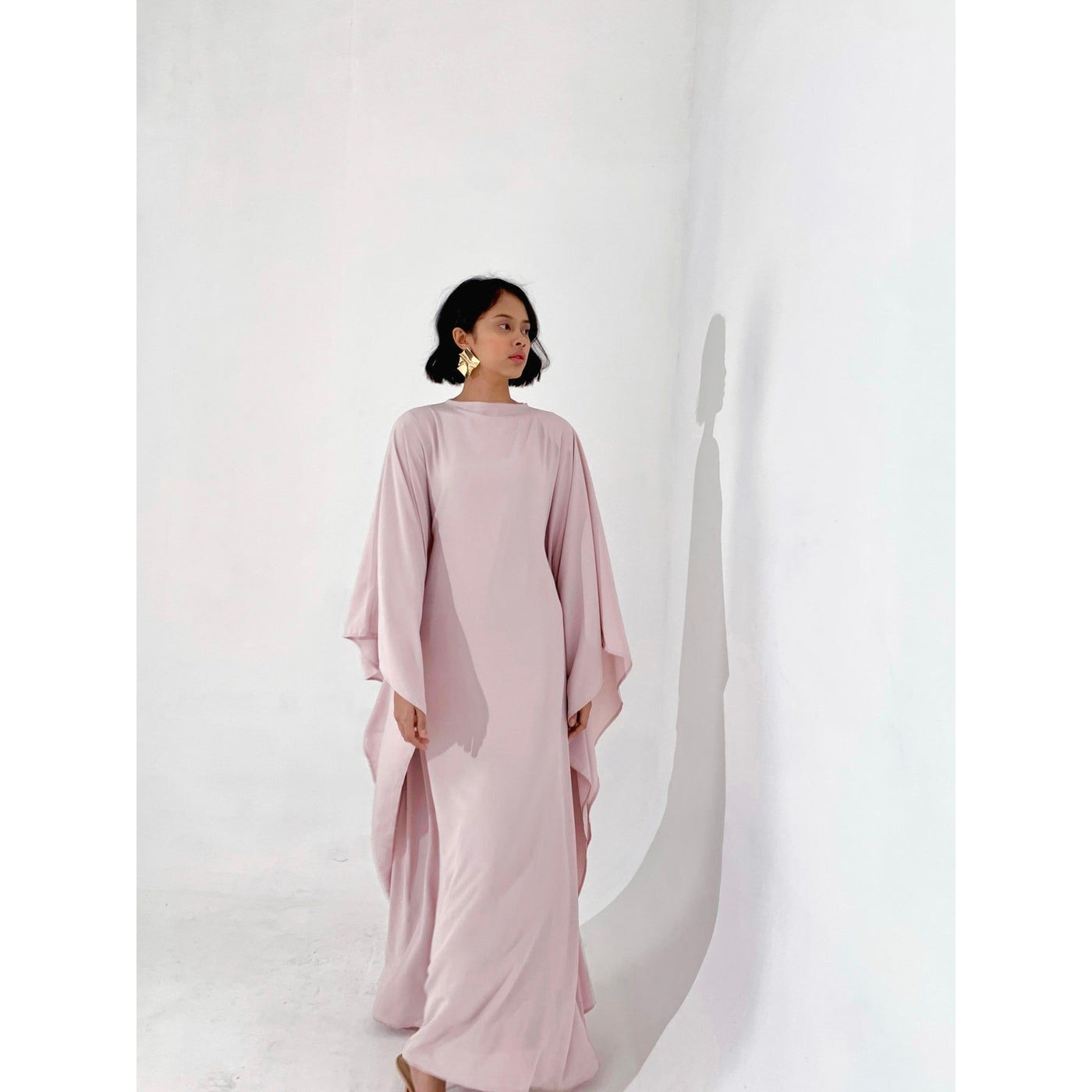 Dusty Pink Plissé Kaftan Dress | Adjustable Fit