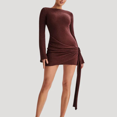 Celine White Bouclé Dress | With Drape Detailing